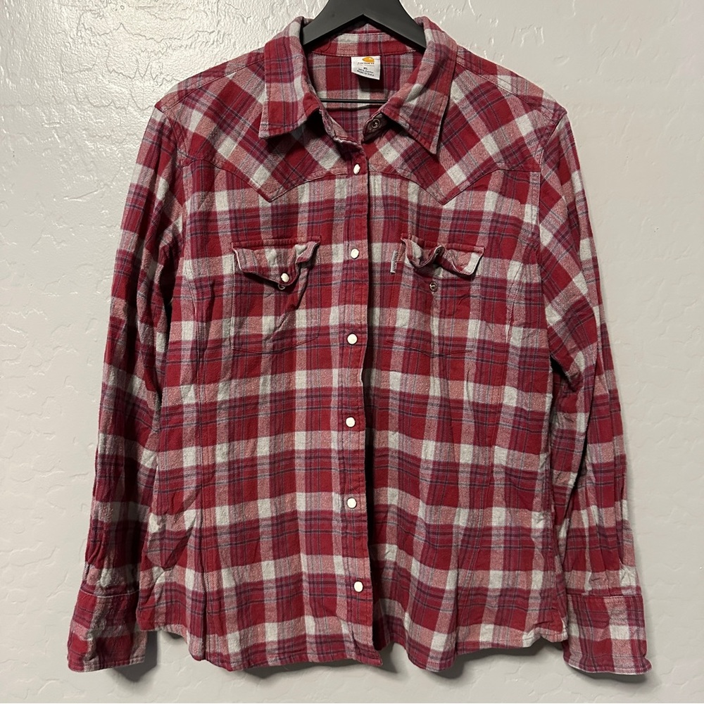 Vintage Carhartt Flannel XL Western Shirt Pearl Snap Multicolored Plaid Womens